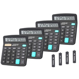 BESTWYA Calculators for Desk, BESTWYA 12-Digit Dual Power Handheld Desktop Calculator with Large LCD Display Big Sensitive Button (Black,Pack of 4)