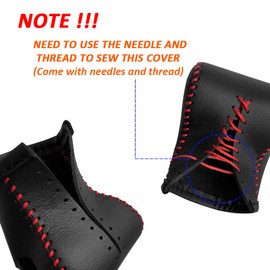 DEYTOP Gear Shift Cover for Kia Soul 2023-2020 Gear Knob Trims for Kia Carnival 2022 2023 Accessories Auto Leather Gear Shifter Knob Protector (Black with Red Stitches)