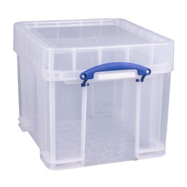 Really Useful Box 35 Liters Transparent Storage Container with Snap Lid and Clip Lock Handle for Lidded Home and Item Storage Bin, 2 Pack