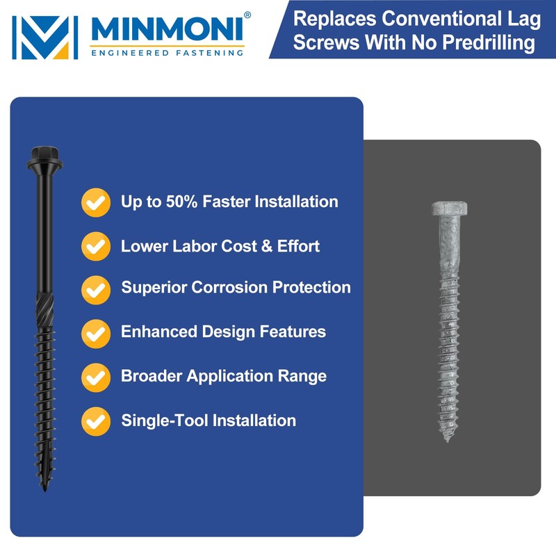 8 inch Hex Exterior Structural Wood Lag Screws (50 Pack),