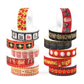 JOINFANXIN Hollywood Washi Tape Set 12 Rolls, Red Carpet Washi Tape Little Gold Man Decorative Tape for Journaling, Scrapbooking, Kids DIY Crafts, Aesthetic Supplies, Planner