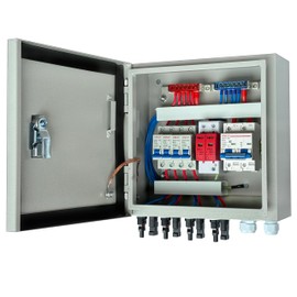 GXELZK Hardcover Solar Combiner Box with 4 Strings, 80 A Circuit Breakers. This pv Combiner Box is Suitable for Off-Grid Solar Power High-Power Version