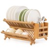 Oyydecor Bamboo Dish Drying Rack with Utensil Holder, 2 Tier Collapsible Dish Rack for Kitchen Counter, Large Folding Drying Holder, Dish Drainer, Kitchen Organizers and Storage