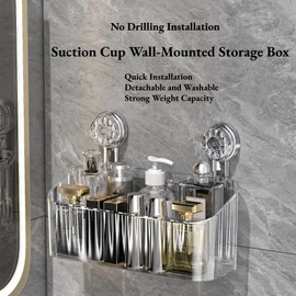 Transparent Suction Shower Caddy - Modern Style, Maximum Convenience for Your Bathroom Organization Needs, Loading Maximum 22LBS, Shower Shelf No Drill for Kitchen, Dorm