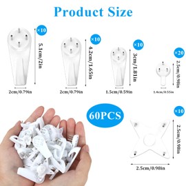 60 Pcs Picture Hooks for Plasterboard Walls, Non Trace Hard Wall Picture Hooks No Nail Hanging Solution for Photos Frames Clocks Artwork in Home & Office, Easy Install Durable & Leaves No Marks