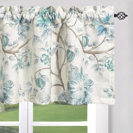 Leeva Valances for Windows Dining Room Bathroom, Rod Pocket Watercolor Floral and Branches Design Elegant Drapes Valance for Guest Room, One Panel, 52 x 18, Blue