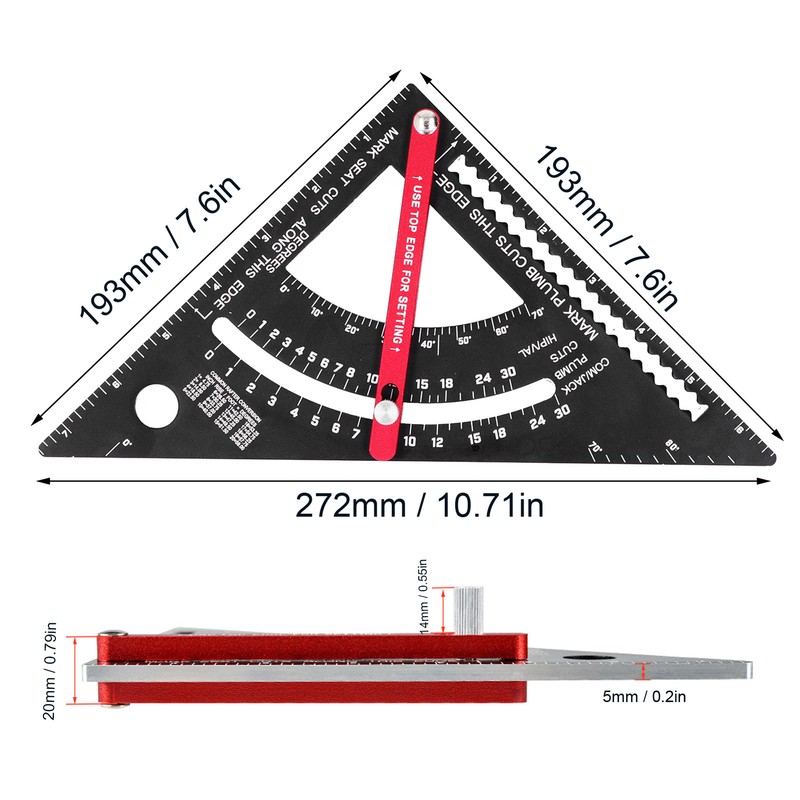 Woodworking Triangle Ruler Aluminum Alloy Accurate Laser Scale Triangle Ruler