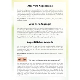 Aloe Vera Eye Gel - Contains 95% Organic Aloe Vera, Panthenol, Hyaluronic Acid, Allantoin - Relieves Fatigue Wrinkles, Swelling, Tightens & Nourishes the Skin - Vegan / Pack of 2 x 15 ml