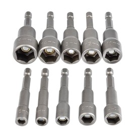 TIMESETL 6-15mm Magnetic Nut Setter Driver Drill Bit Set 1/4 inch Hex Shank Quick Change Metric Nut Driver Set - 10pcs