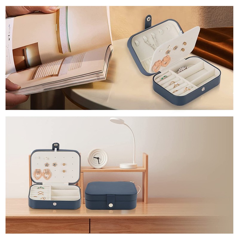 Portable Jewelry Box PU Leather Large Capacity 2 Layers Travel