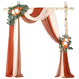 DearHouse 3 Panel Wedding Arch Draping Fabric, 29.5" x18Ft Pearl Fabric Drapes for Wedding Sheer Backdrop (Champagne+Terracotta+Caramel)