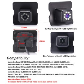 【8 LED Night Vision】High Quality Rear View Camera with Reserved Hole, Waterproof Wide Angle Replacement for Mecerdes Benz ML320 ML300 ML350 GL350 GL450 R300 R350