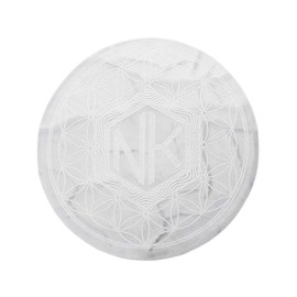 NKlaus Selenit Aufladeplatte Ø12cm – Lebensblume Gravur, energetische Unterlage für Kristalle, Heilsteine & Schmuck, spirituelle Reinigung