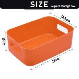 LOSYHU 6 Pcs Plastic Storage Baskets for Shelves Multiple Colors Storage Boxes with Handle Rectangular Cupboard Organiser Durable Stackable Small Baskets for Kitchen, Cupboard, Home, Office – Orange