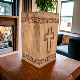 S.B.ARTS Funeral Cremation Urn Ashes/Wooden Carved Cross Urns Box/Burial Funeral Memorial Urns for Ashes, Holds 20 Cubic Inch/Set of 1