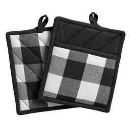 Elrene Home Fashions Farmhouse Living Buffalo Check Pot Holder Pair, 8" X 9", Black/White 2