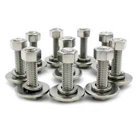 FULLERKREG Hexagon Head Screws with Thread up to Head A2 Stainless Steel DIN 933 (ISO 4017) M6 x 55 Pack of 10 (with Nut and Washer)