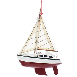 Wooden Yacht - Sailboat Christmas Ornament, 4 inches, RED Hull