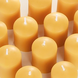TELOSMA Organic Beeswax Votive Candles Bulk (24-Pack) - Natural Mini Pillar Candle - Smokeless Drippless Candle for Prayer, Home, Wedding & Events, Spa, Restaurant, Party Decor - Yellow