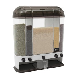 GXFCHYL Rice Dispenser with Cup, 5 Grids Removable Dry Food Dispenser Double Layer 36.3lb Large Capacity Mixed Grain Dispenser Rice Bucket Cereal Dispenser for Home and Kitchen (Brown)