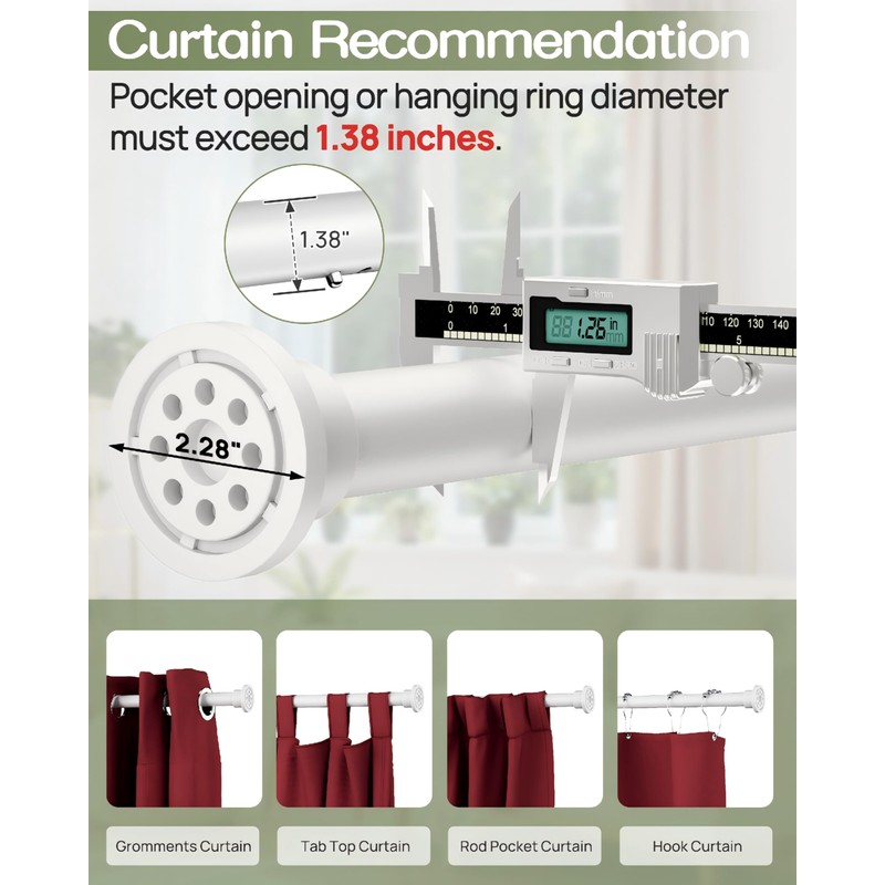 ALLZONE Tension Curtain Rod for Windows,123 to 160 Inch, Heavy
