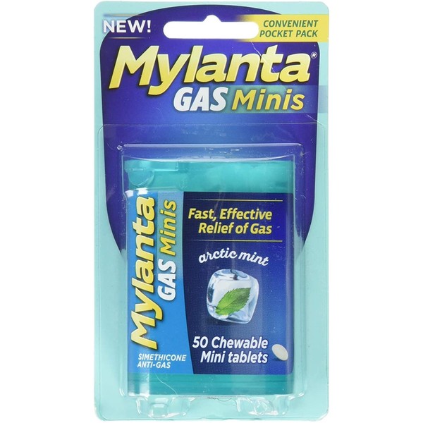 Mylanta Gas Relief Tablets, Mini-Tabs, Mint, 50 Count