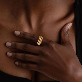 Goldegg Gold Stackable Rings for Women, 18k Gold Plated Cubic Zirconia Rings, Gold Multi Ring Mixed Metals Stack Rings No Tarnish (7)