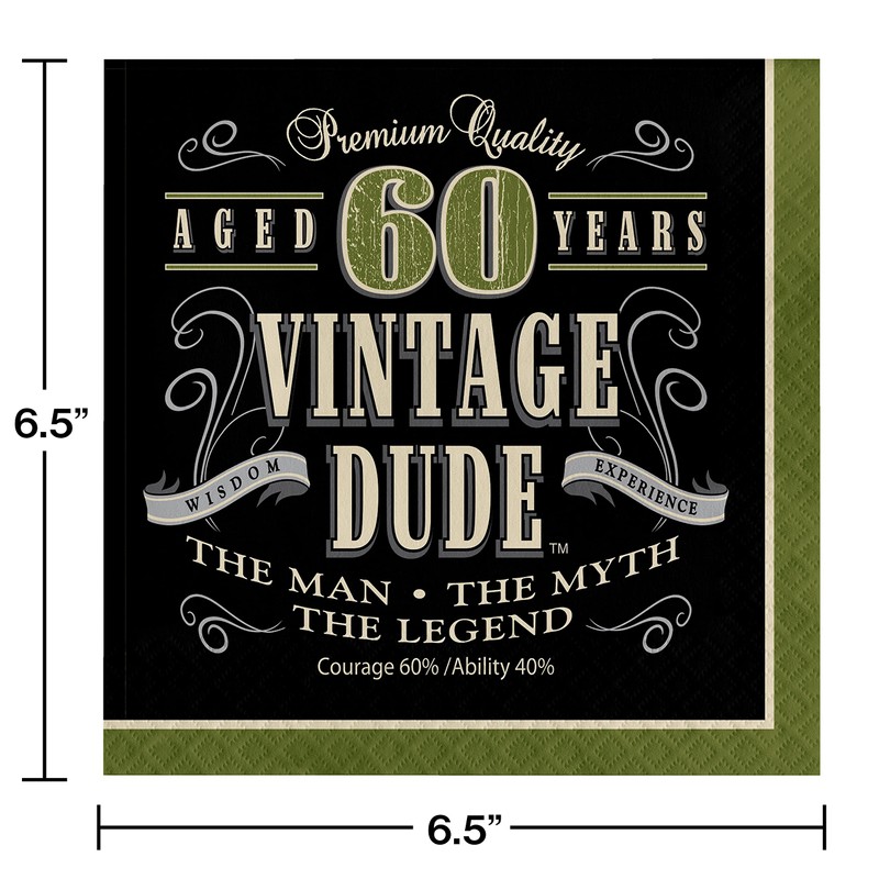 Creative Converting 16 Count Vintage Dude 60th Birthday Lunch Napkins