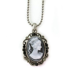 Soulbreezecollection Gray Cameo Pendant Necklace Black Rhinestones Lady Fashion Jewelry