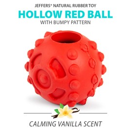 Jeffers Pet Natural Rubber Dog Chew Toy – Red Hollow Ball, Medium – Treat Dispensing, Vanilla Scent, Durable, Non-Toxic, Dishwasher Safe, Interactive Fetch & Tug Toy - Perfect for Training
