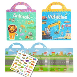 2 Pack Reusable Sticker Books for Toddlers Puffy Stickers for Toddlers Kids Plane Activities Toddler Stickers Sticker Books for 2 Year Olds + Stickers for Children Sticker Wow