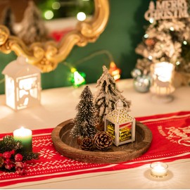 Hanobe Rustic Wooden Serving Tray - Round Wood Butler Decorative Tray Vintage Centerpiece Candle Holder Trays Farmhouse Ottoman Tray for Kitchen Countertop Home Decor for Coffee Table