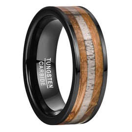NUNCAD Tungsten Ring for Men 8 mm Black Rings Red/Blue Opal Men's Engagement Ring with Wood/Meteorite/Gold Foil Paper Hammered Brushed / Polished Size 54.4 to 21.4, Tungsten