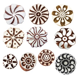 Royal Kraft Round Wooden Printing Stamps (Set of 10) - DIY Henna Fabric Textile Paper Clay Pottery Block Blocks Htag2165