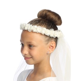Made in USA Holy Catholic Ivory First Communion Veils for Girls 7-16 Crown - 1st Velos Niñas Primera Comunion
