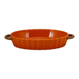 10 Strawberry Street Pumpkin Patch Oval 12" & 14.5" Stoneware Bakers, Set of 2, Orange