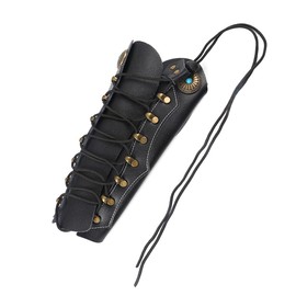 TOPARCHERY Handmade Leather Arm Guards Bow Hand Shooting Glove Adjustable for Hunting Shooting Arm Protector Wristband Gauntlet Unisex Medieval Bracer (Black)