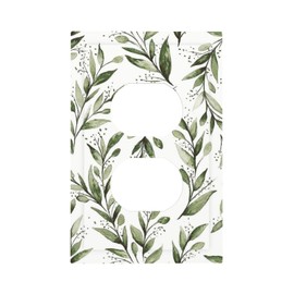 Green White Eucalyptus Olive Leaf 1 Gang Outlet Plate Covers Decorative Single Duplex Wall Plate Sage Floral Electrical Receptacle Light Switch Cover Art Faceplate Switchplate for Living Room Decor