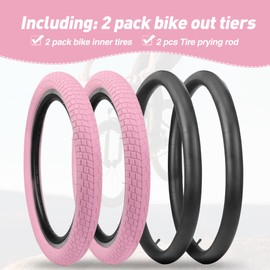 WEEROCK 20 Inch Pink Kid Bike Tire Girls' Bicycle Tires 2 Pack Colorful Tires with Inner Tubes Foldable Replacement Tyres for 20" Kid Child Bike BMX MTB