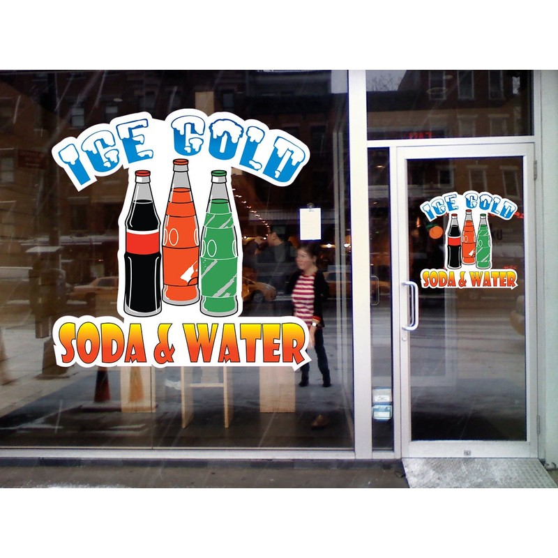 Ice Cold Soda and Water Concession Restaurant Die-Cut Window Static