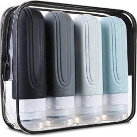 Botella Cosmética De Viaje, Tsa Aprobó 3oz Tamaño De Viaje Contenedor, Libre De Bpa, a Prueba De Fugas Recargable Líquido De Silicona Squeezable Accesorio De Viaje (Paquete de 4)