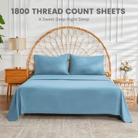 Bedlifes Extra Deep Pocket King Sheets 18-24 Inch-Fits Up to 24" Mattress 1800 Thread Count Egyptian Sheets Set-100% Microfiber Cooling Breathable Soft Luxury 4 Pieces-(Blue)