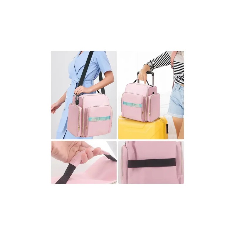 Maletín De Maquillaje Rosa Con 4 Bolsas Organizadoras