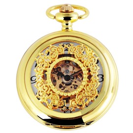 Excellanc Mechanical Pocket Watch with Chain Unisex Manual Winding Mechanical Movement Analogue, Gold coloured, Classic