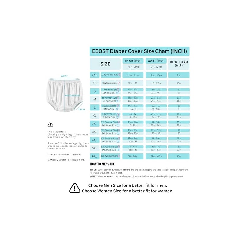 EEOST Adult Diaper Cover for Incontinence Noiseless Leak-Protection Underwear Plastic