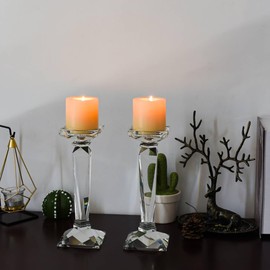 DONOUCLS 2-Pack Crystal Candlestick Holders, Clear Crystal Taper/Pillar Candles Holders,Table Centerpiece Home Decorative Candle Holders for Wedding, Dining, Party(10.6in Tall)