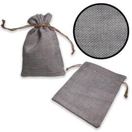 N'icePackaging - 12 Qty - Natural Grey Burlap Fabric Drawstring Bags - 3 3/4" x 5 1/4" - For Treats/Gifts/Showers/Holidays/Sales/Birthdays