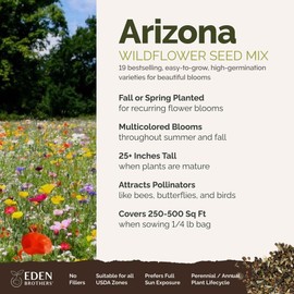 Eden Brothers Arizona Wildflower Mixed Seeds for Planting, 1/4 lb, 120,000+ Seeds with Yarrow, Cosmos, Indian Blanket | Attracts Pollinators, Plant in Spring or Fall, Zones