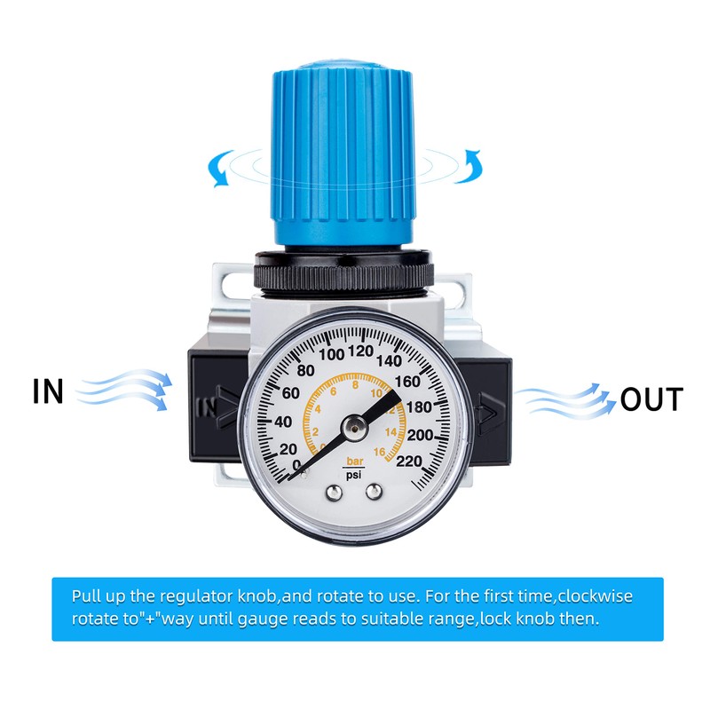 NANPU 3/8" NPT High Pressure Air Regulator with Steel-Protected Gauge,