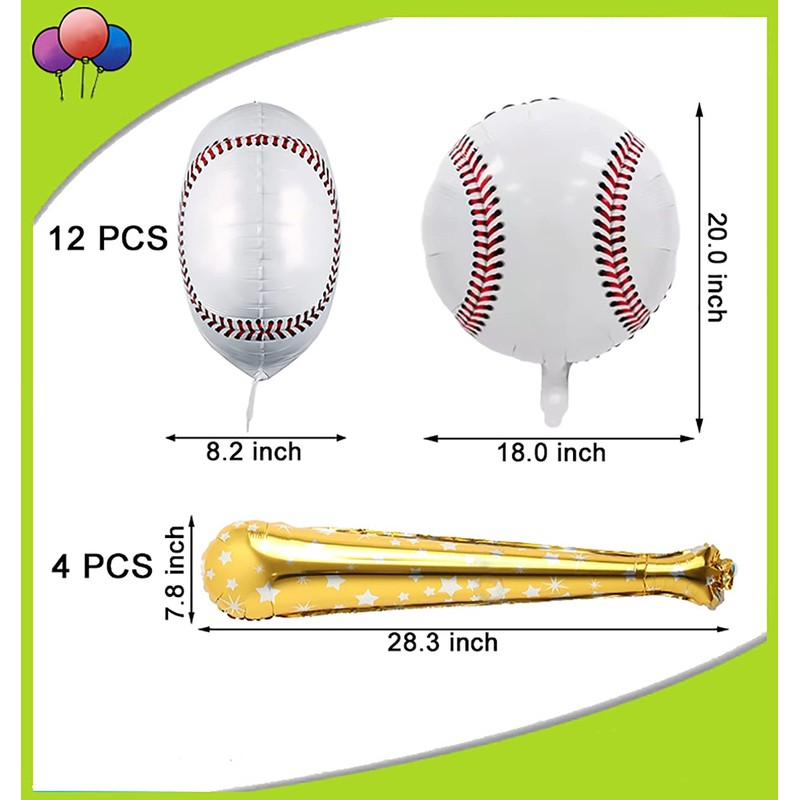 16個 ベースボールバルーン 18インチ ホイルマイラーベースボールバルーン 野球テーマパーティー装飾用品 ジャンボバルーン 男の子 女の子 性別発表 誕生日パーティー